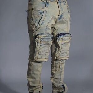 Men's Slim Straight Jeans with Detachable Pockets - Tan